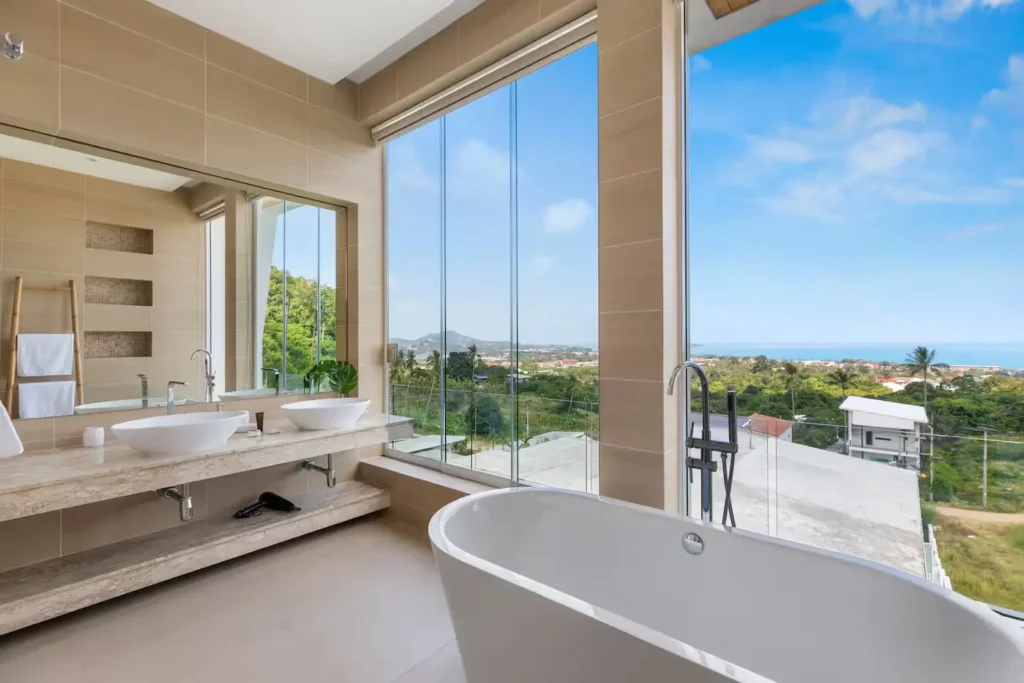 Bathroom with Sea view of luxury Villa Alexandra