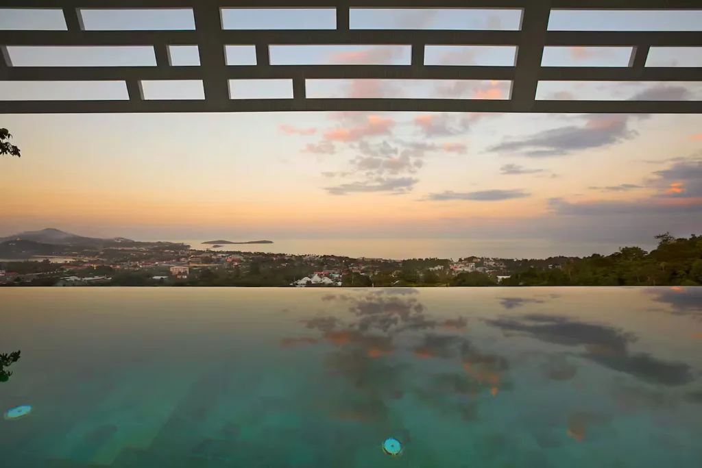 Sunset view from the pool of Luxury Villa aqua 7