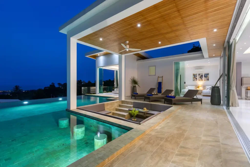 Outdoor swimming pool area of Luxury Villa Alexandra