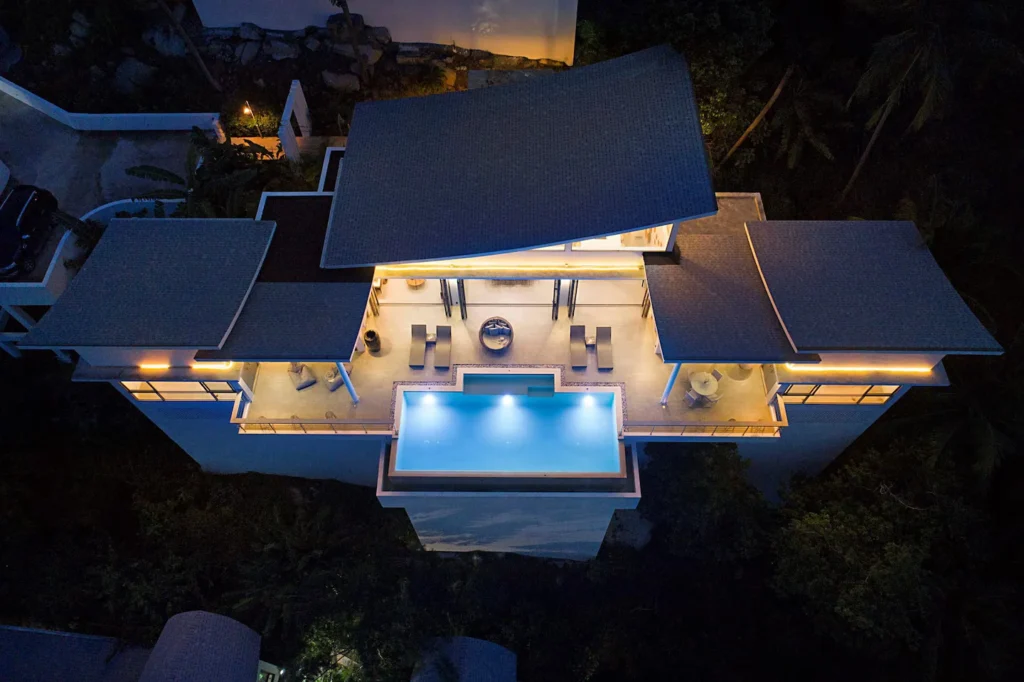 Sky view drone shot of Luxury Villa Artemis