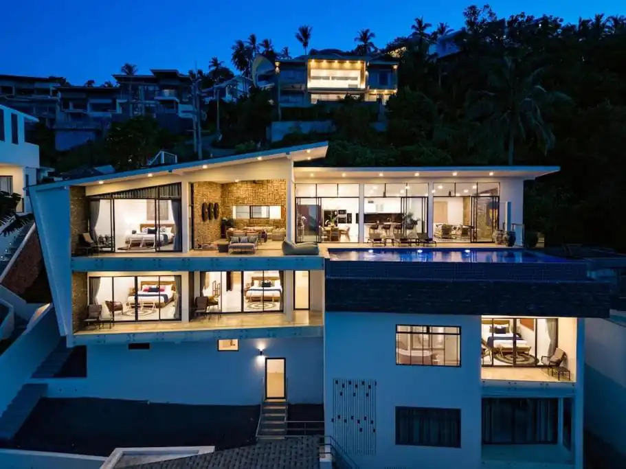 Night time Drone shot for 5 Bedroom Sea View Villa For Sale