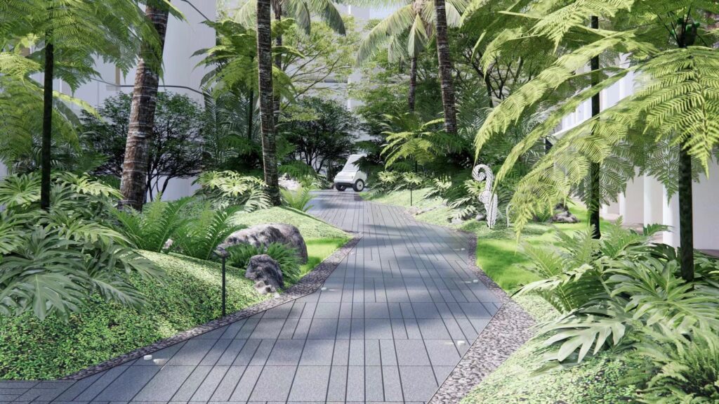 Garden pathway – Bangrak Beachside Condominiums, Koh Samui