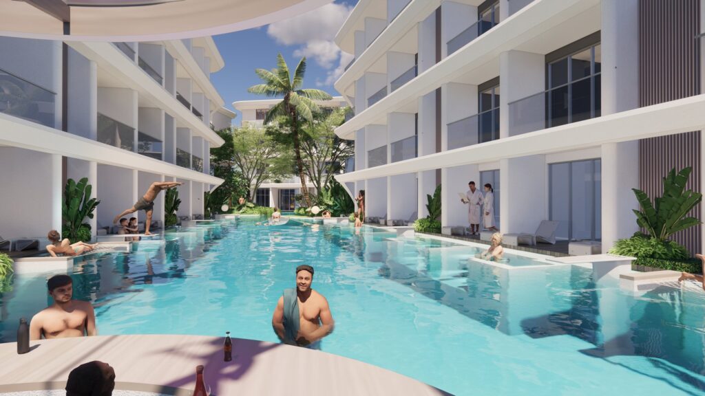 Pool in use, render – Bangrak Beachside Condominiums, Koh Samui