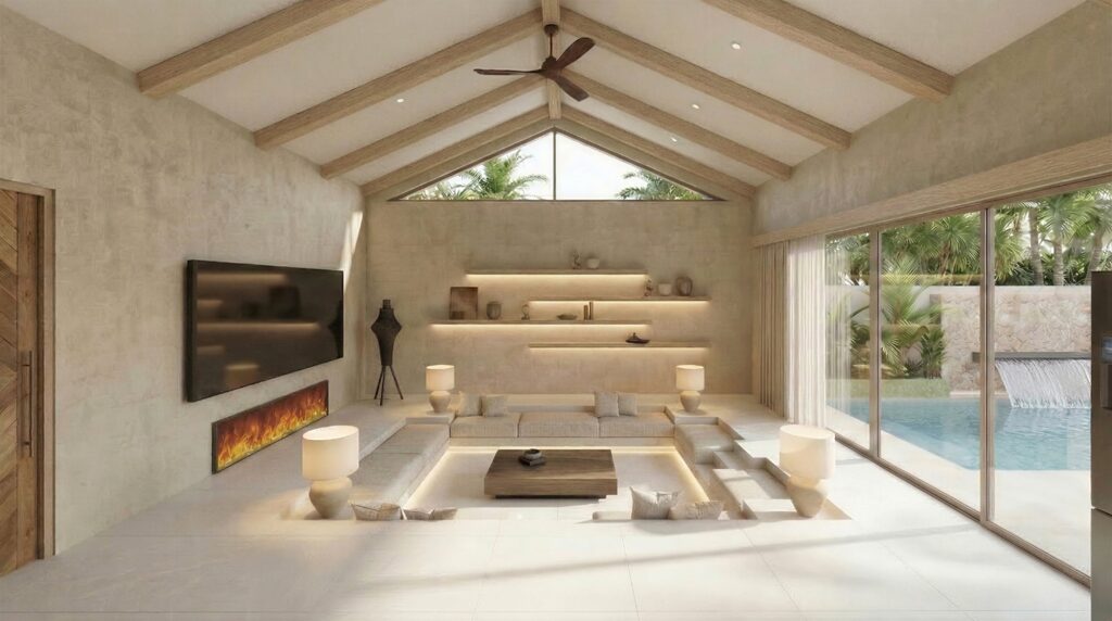 Type A living room, render – The Lagoon Residence, Koh Samui
