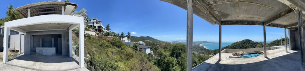 Panorama: pavilion terrace and bay view – Villa Dream, Koh Samui
