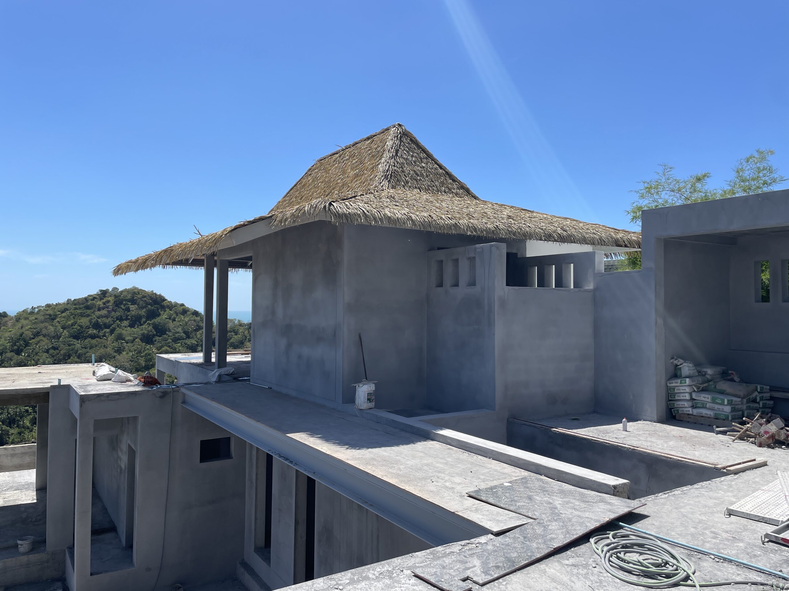 Thatched-roof pavilion, under construction – Villa Dream, Koh Samui